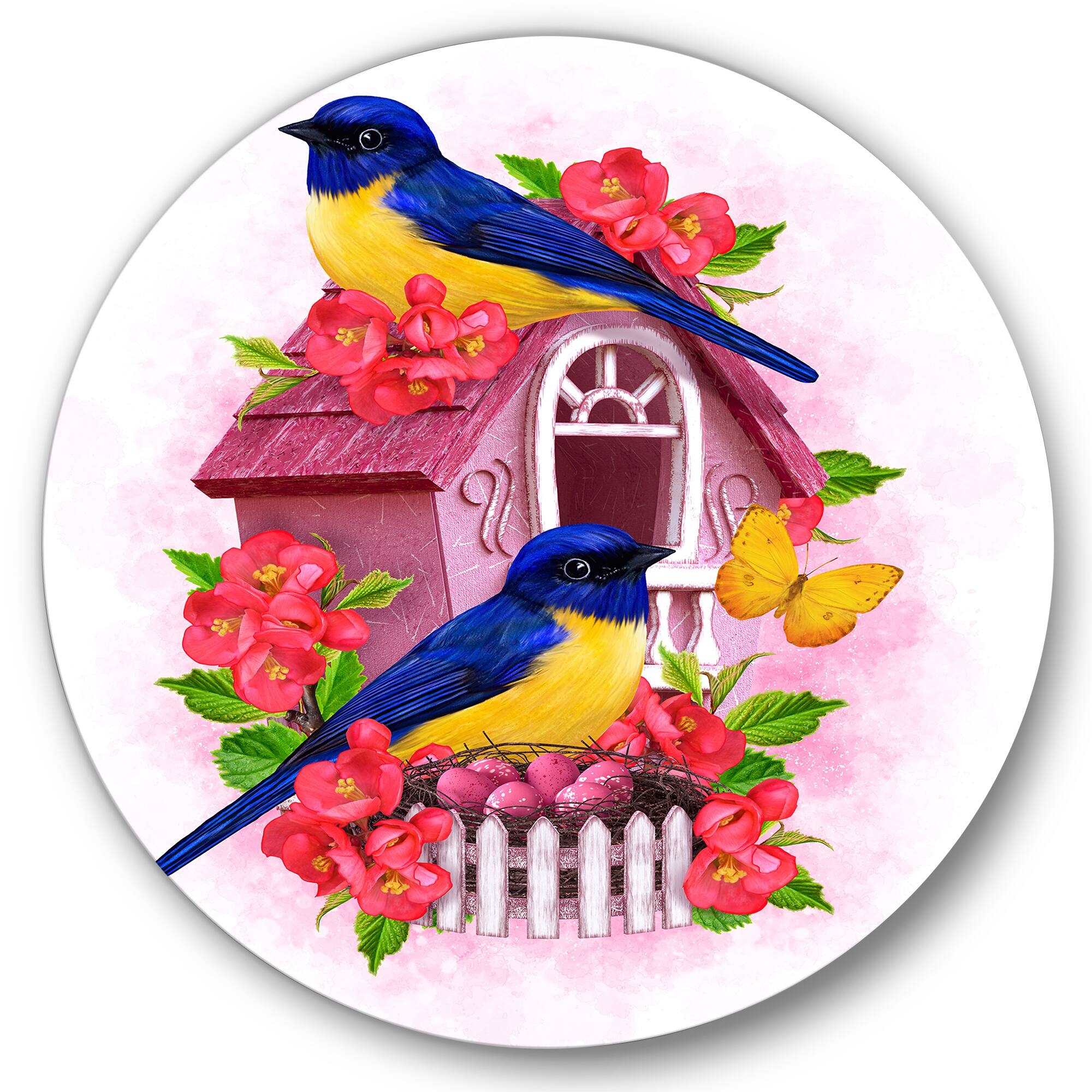 Designart - Two Blue & Yellow Tit Birds Sitting Near The Nest